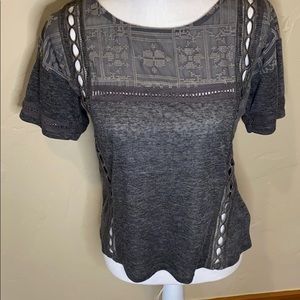 Grey cross-stitch detailed blouse